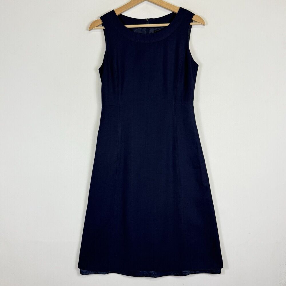 OZOC  Dress Womens 4 Sleeveless Shift Navy Blue Academic Minimalist Quiet Luxury